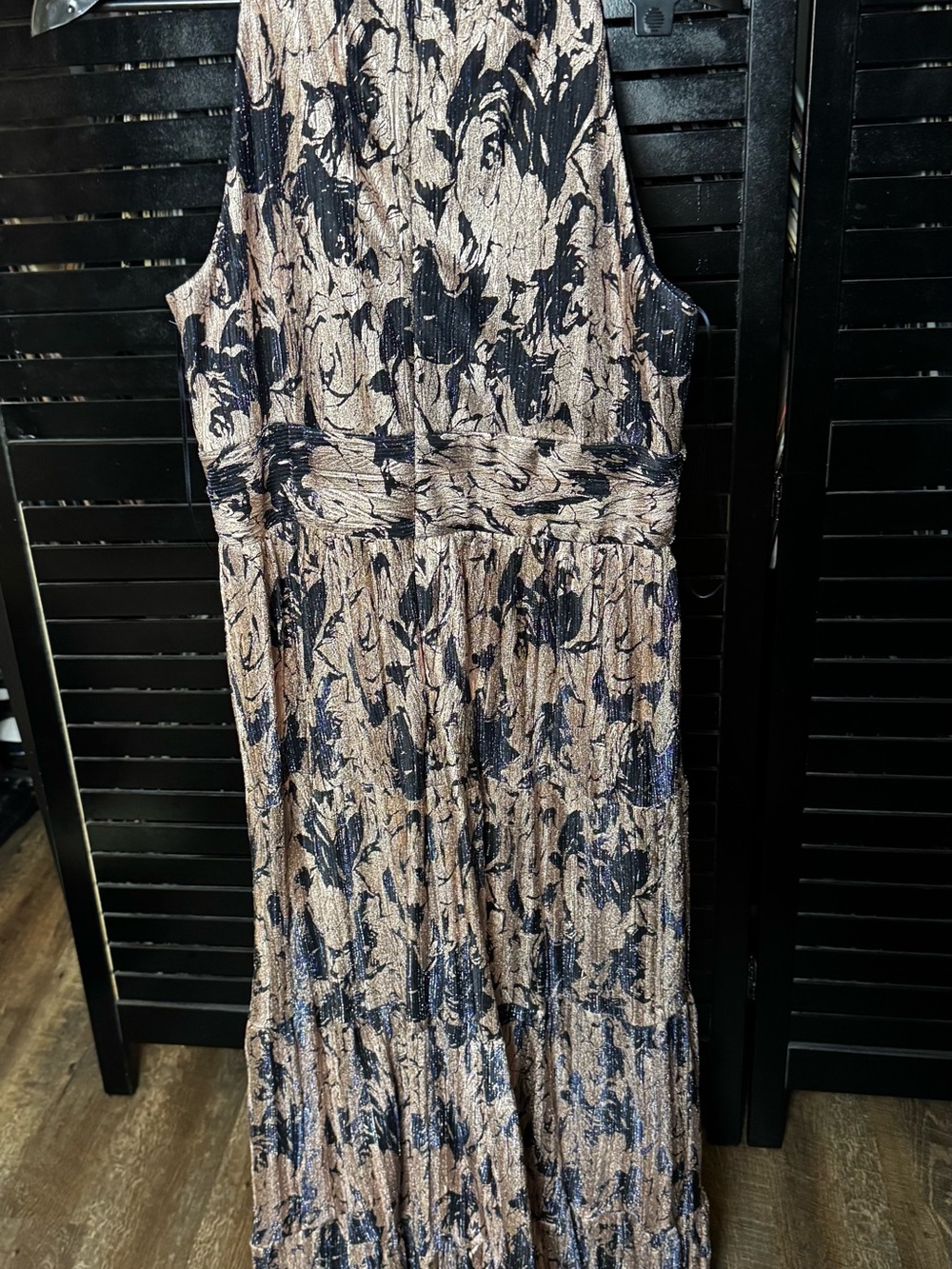 R&M Richards Pink Champagne and Navy Floral Sleeveless Maxi Dress